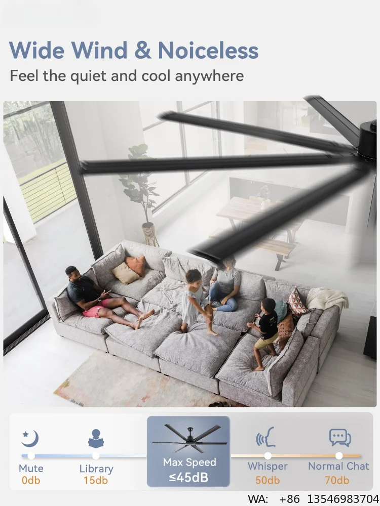 72 Inch Aluminum Large Industrial Fan and Remote Noiseless 6 Speed Reversible Patios Ceiling Fan