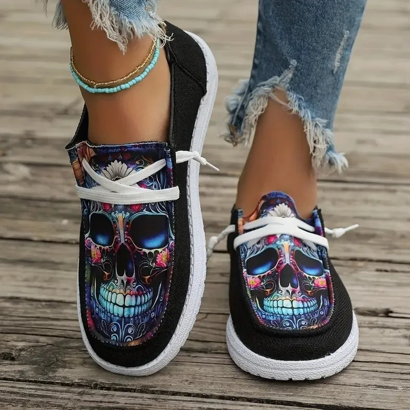 Halloween Women Printing Canvas Shoes Unisex Sneakers Slip-on Loafers Comfortable Lady Flat Walking Casual Shoes All Saints' Day