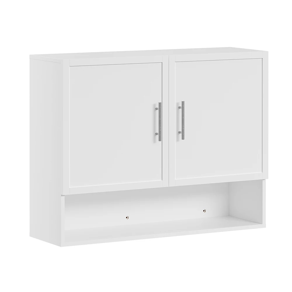 SoBuy BZR233-W Wandschrank hängend mit 2 Türen Hängeschrank mit offenem Fach Badschrank & Küchenschrank 90×70×28.5 cm Tragkraft 20 kg