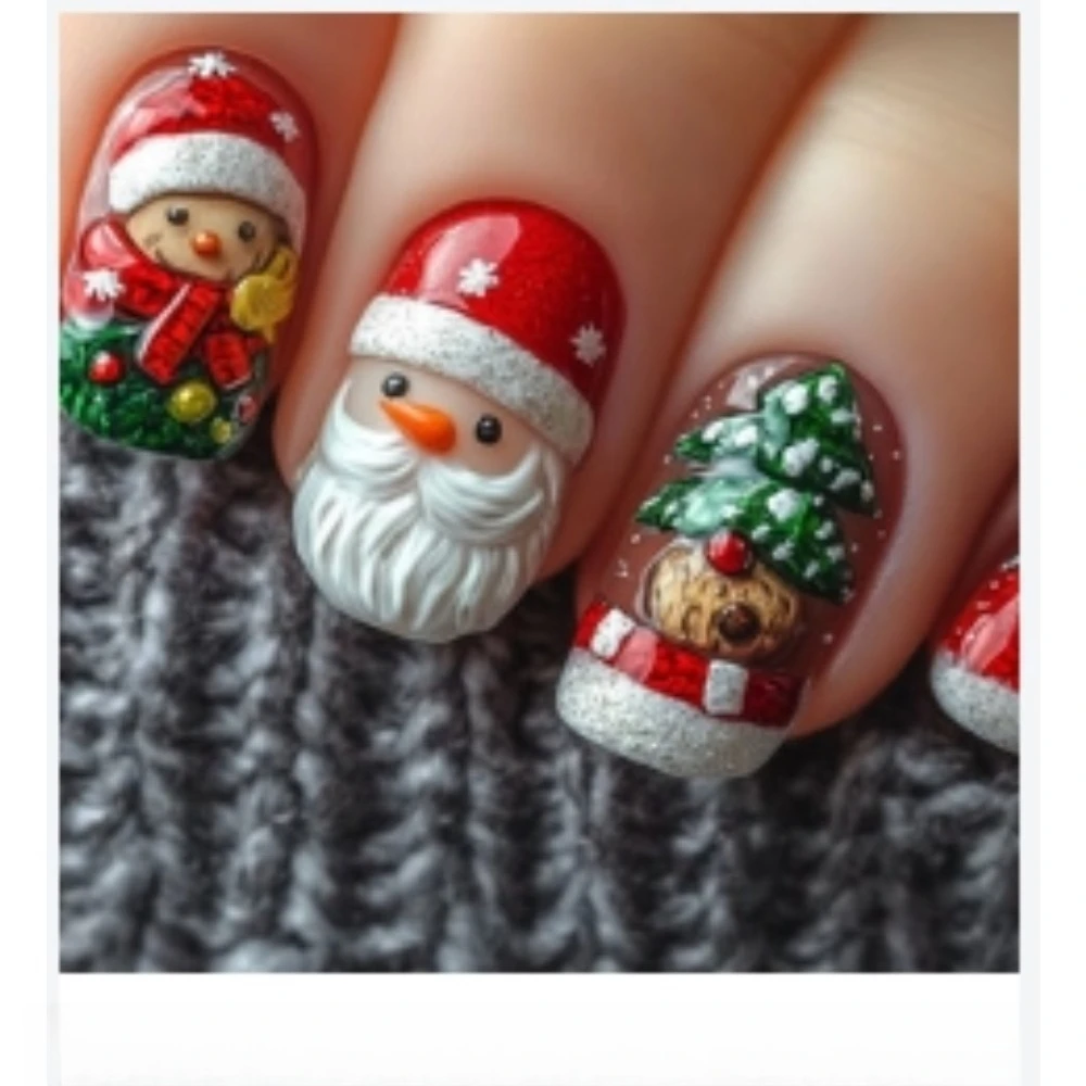

Christmas Press On Nails 24 Pcs Holiday Party False Nails Glue on Full Cover Artificial Nails for Women Winter Gift Set