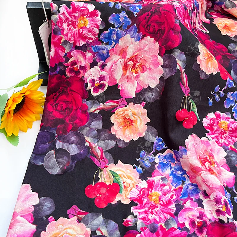 

145x50 см темно-красная роза хлопок 40s поплин ткань с цифровым принтом для детской одежды рубашки платья швейная ткань ручной работы