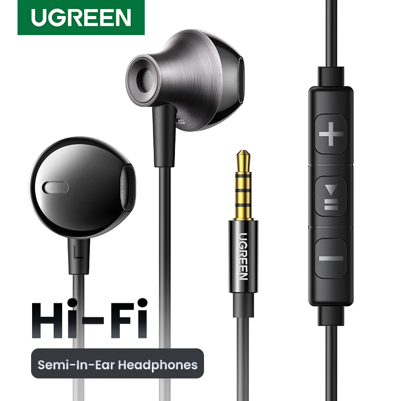 UGREEN Semi-open 3.5mm USB Type C Wired Earbuds with Microphone, Wired Earphones Headphones HiFi Stereo,For Most with 3.5mm Jack