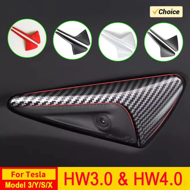 HW4.0 HW3.0 Side Camera Protector Cover for Tesla Model 3 Y S X Highland Accessories Turn Signal Fender Trim ABS Carbon Fiber