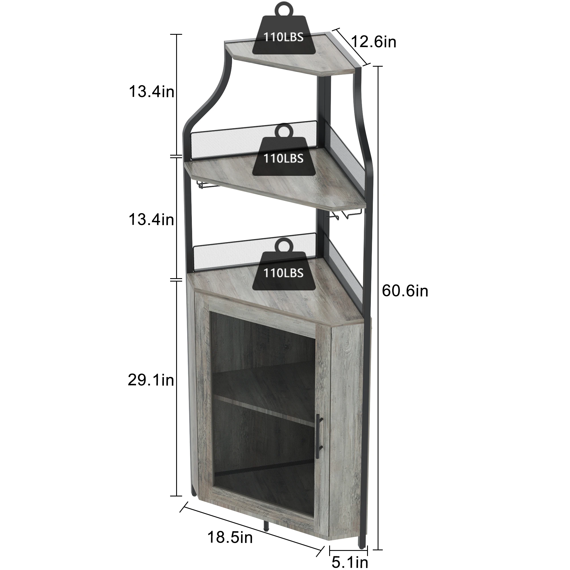 Farmhouse Wine Bar Corner Cabinet with Storage, Small Buffet Sideboard with Detachable Rack and Buffet Mesh Door, Glass Rack