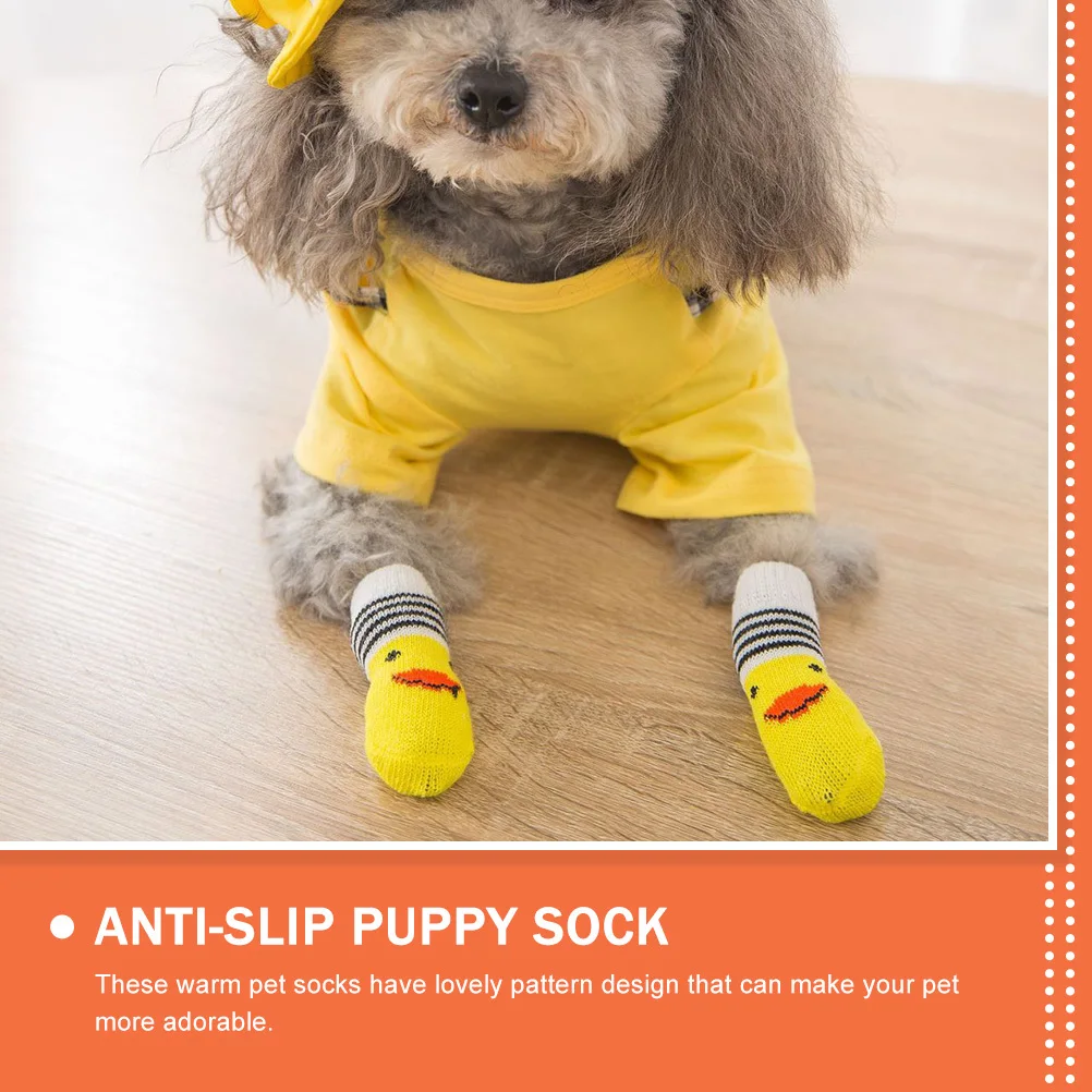 

4Pcs Non-Slip Pet Socks Dog Foot Protector Warm Comfortable Puppy Socks Lovely Anti-Skid Foot Cover Shoes for Cats