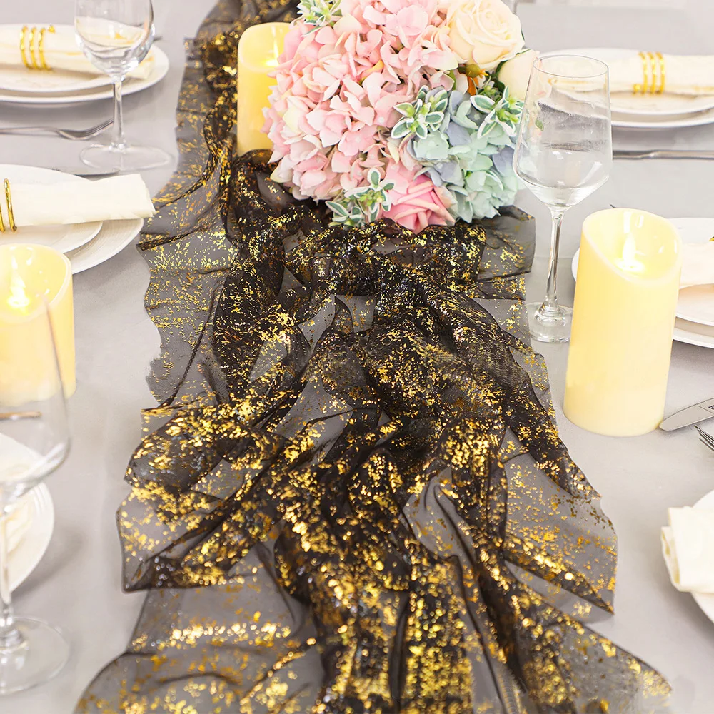

Black Gold Table Runner Luxury Glitter Metallic Gold Foil Table Cloth Runner for Wedding Birthday Party Home Table Decoration