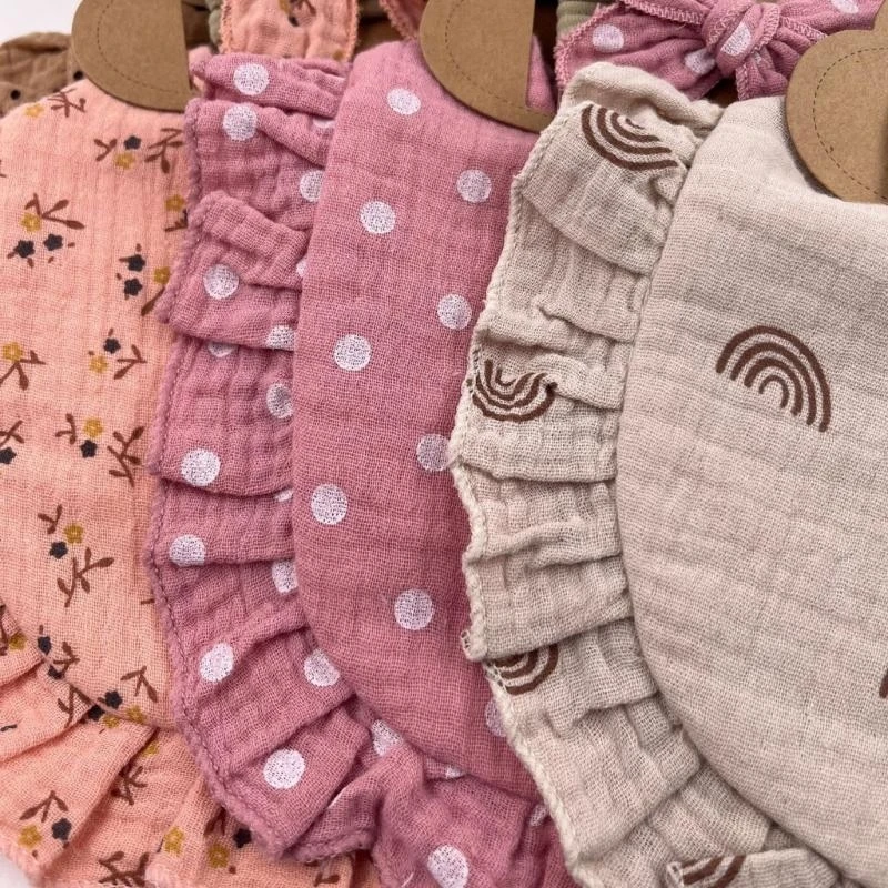 

J15U нагрудник для младенцев и повязка на голову с бантом, комплект из ткани отрыжки с цветочным принтом, хлопковый шарф на шею