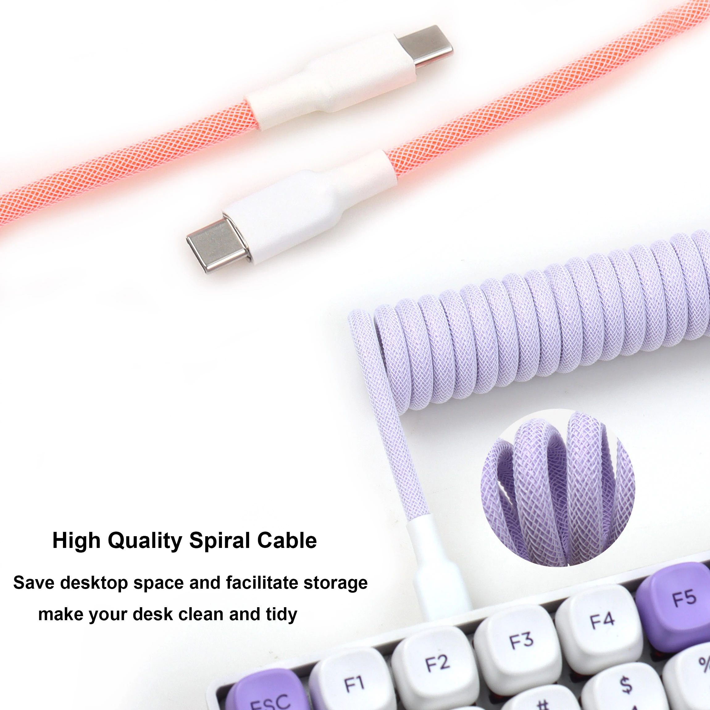 Type C to C Keyboard Cable Coiled for Tablet PC Double-Sleeved Wire with GX16 Detachable Aviator Connector