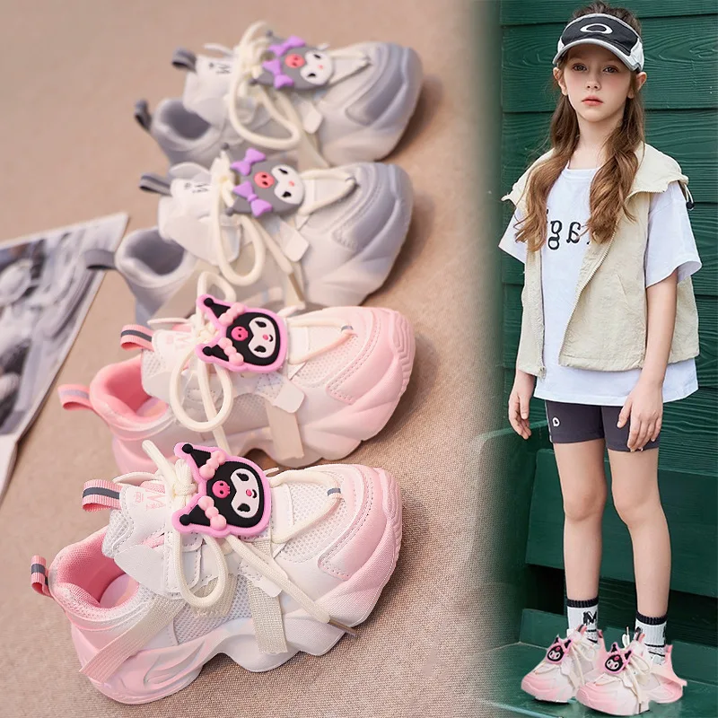 

Кроссовки Kuromi для девочек, осень 2026: дышащие, с мягкой подошвой, на шнуровке, для бега и повседневной носки, модные, для подростков