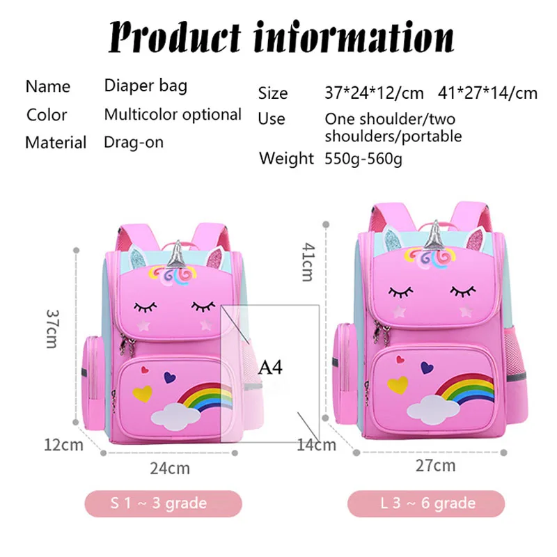 cute cartoon unicorn kids school bag For Girls Large-capacity Child Book Bag Backpack Kindergarten Backpacks