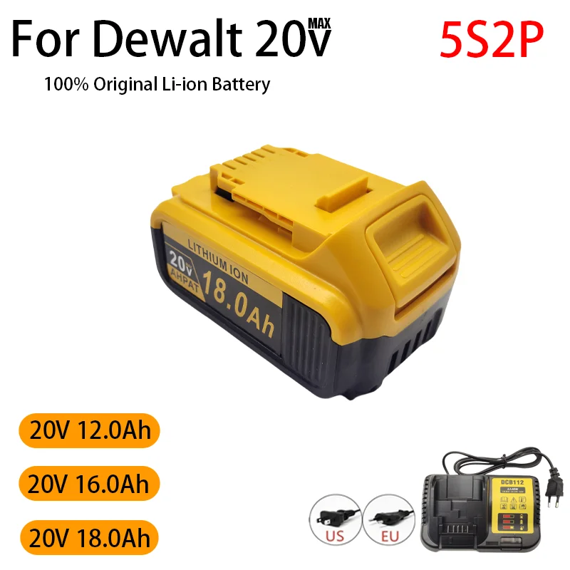 100% Original DCB200 20V 18Ah Battery for Dewalt DCB201 Power Tool 18V 12Ah rechargeable electric tool Lithium batteries,charger