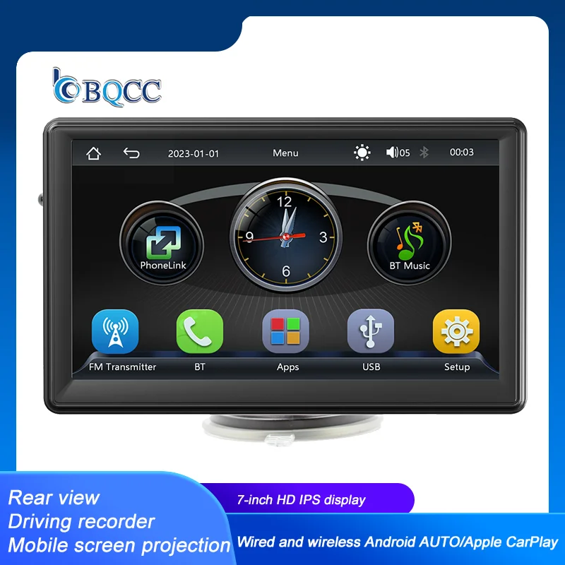 

BQCC 7 inch portable car MP5 car radio reversing image wired and wireless CarPlay Android AUTO mobile phone interconnection