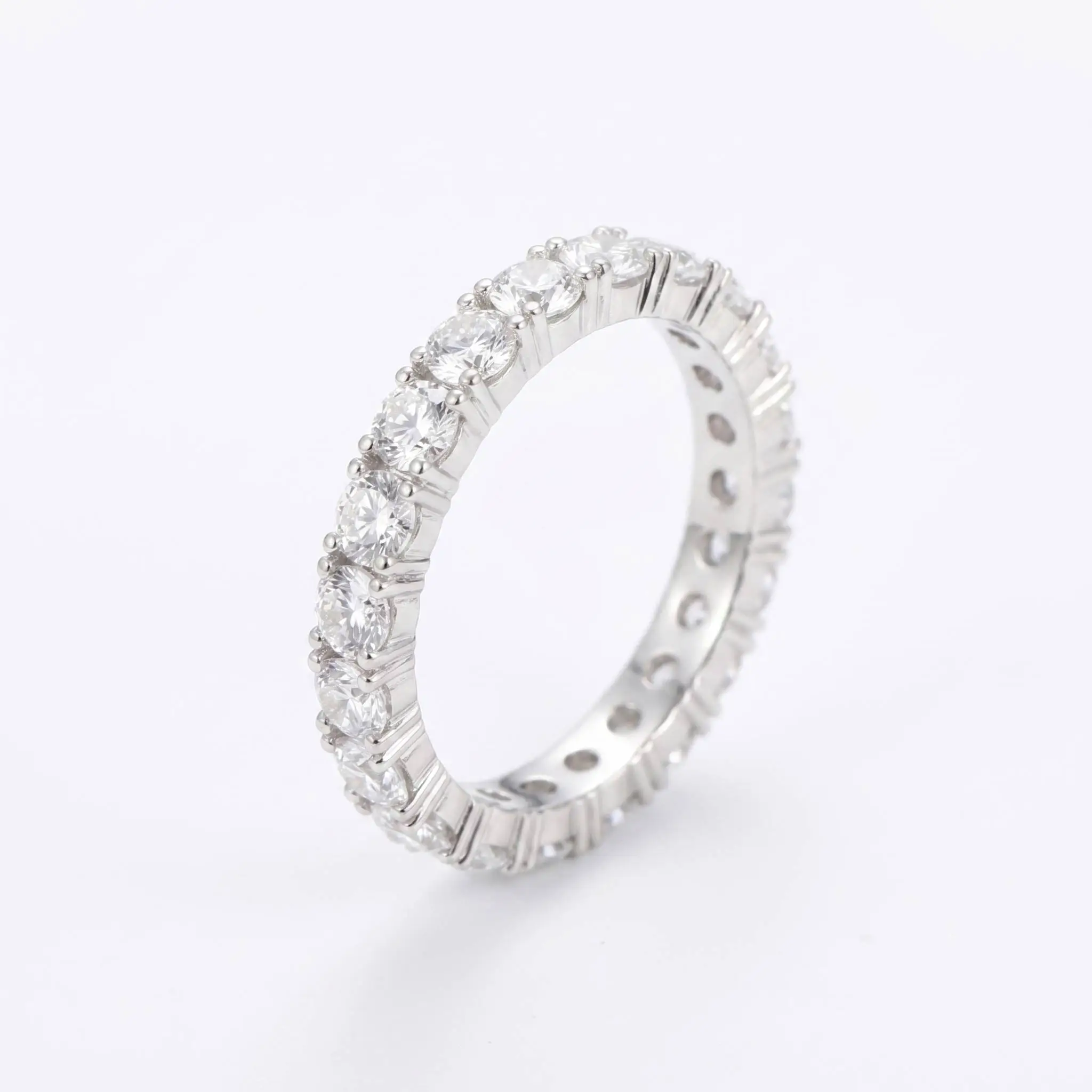 Full Eternity Moissanite Ring S925 Sterling Silver D Color VVS1 Stackable Wedding Band Bridal Jewelry Gift For Women