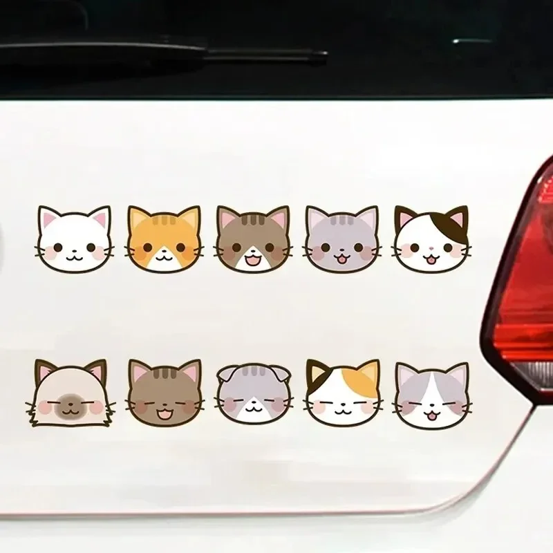 10pcs Cartoon Cat Reflective Stickers Electric Car Decoration Scratch Shielding Decorative Stickers Cute Helmet Stickers