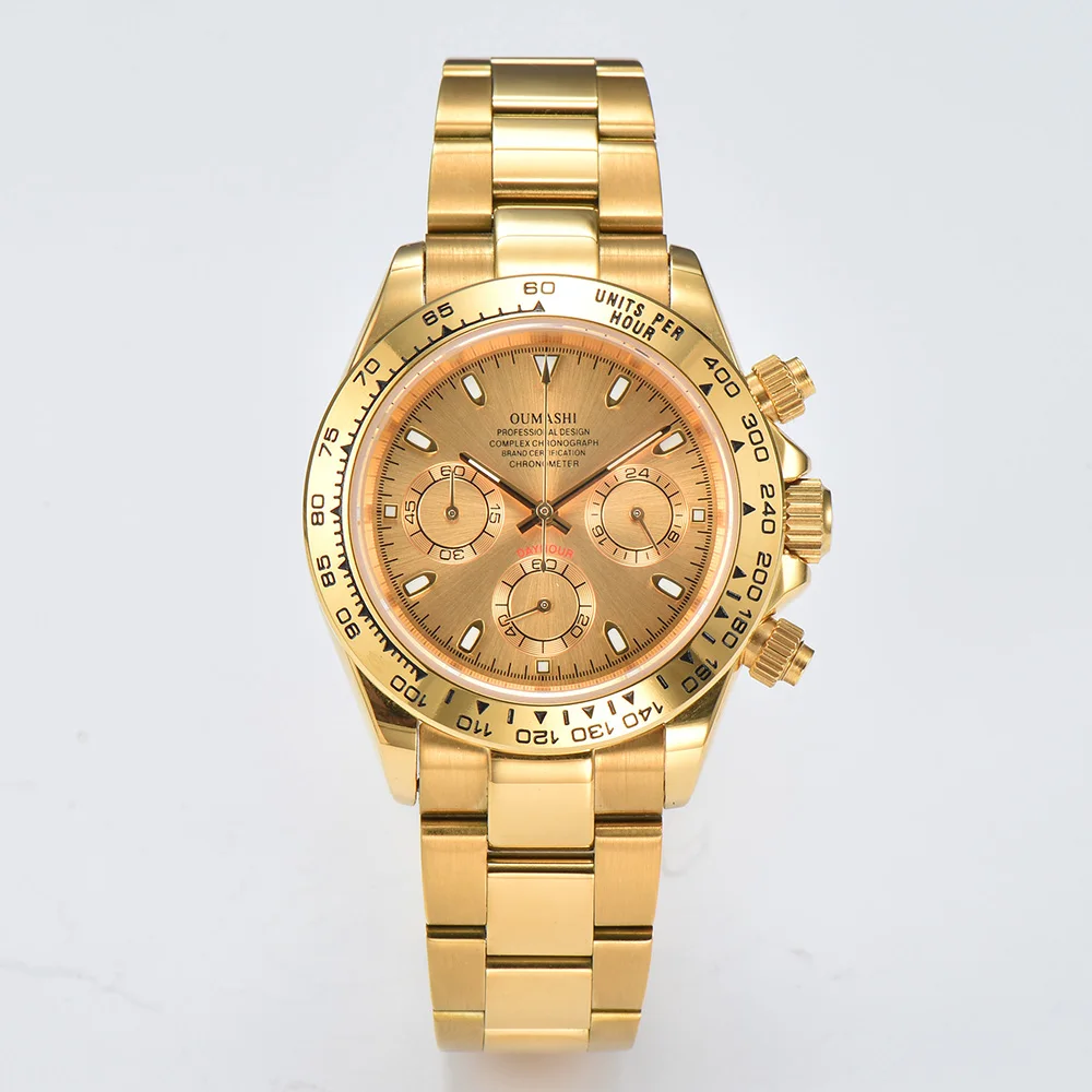 Golden VK63 Watch Men's Luxury Quartz Timing Code Watch High Quality Stainless Steel Sapphire Glass Waterproof Case VK63A Watch