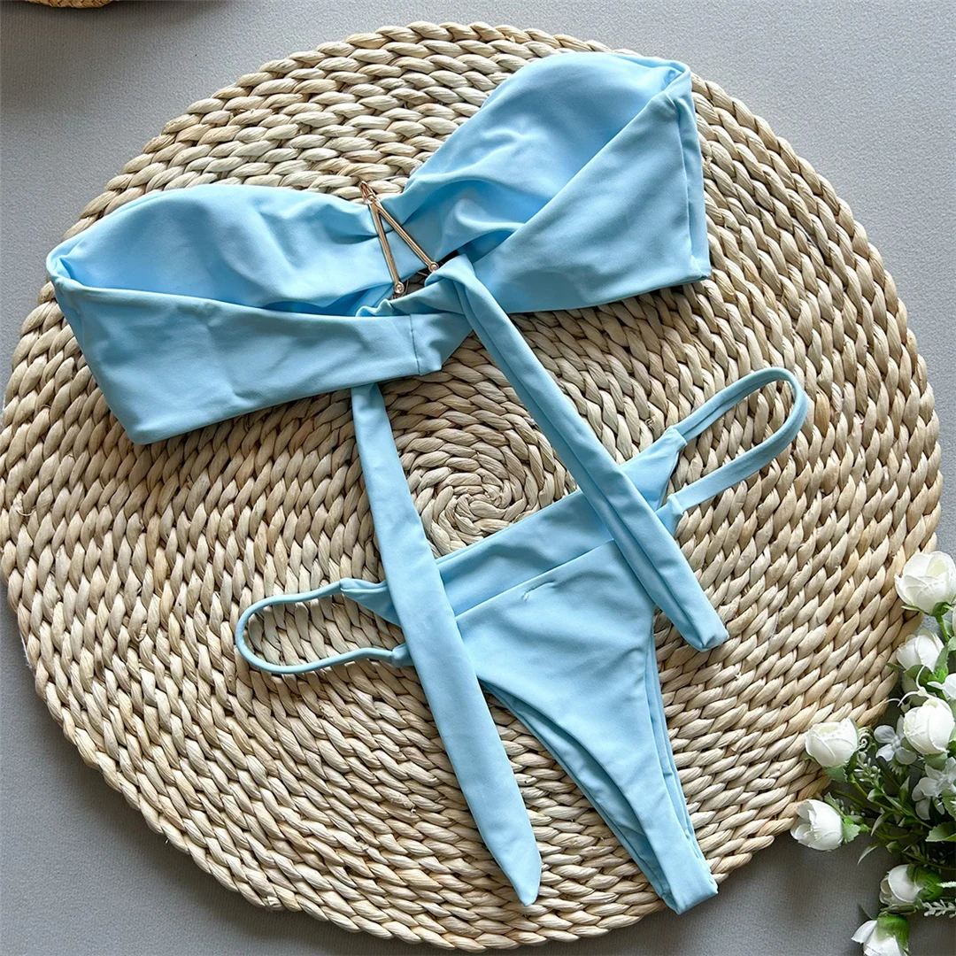 Neuer Metall-Stern-Bandeau-Bikini mit hohem Beinausschnitt, Damen-Badeanzug, zweiteiliges Bikini-Set, Badebekleidung, Badeanzug, Schwimmbikini V6422 – Detail 8