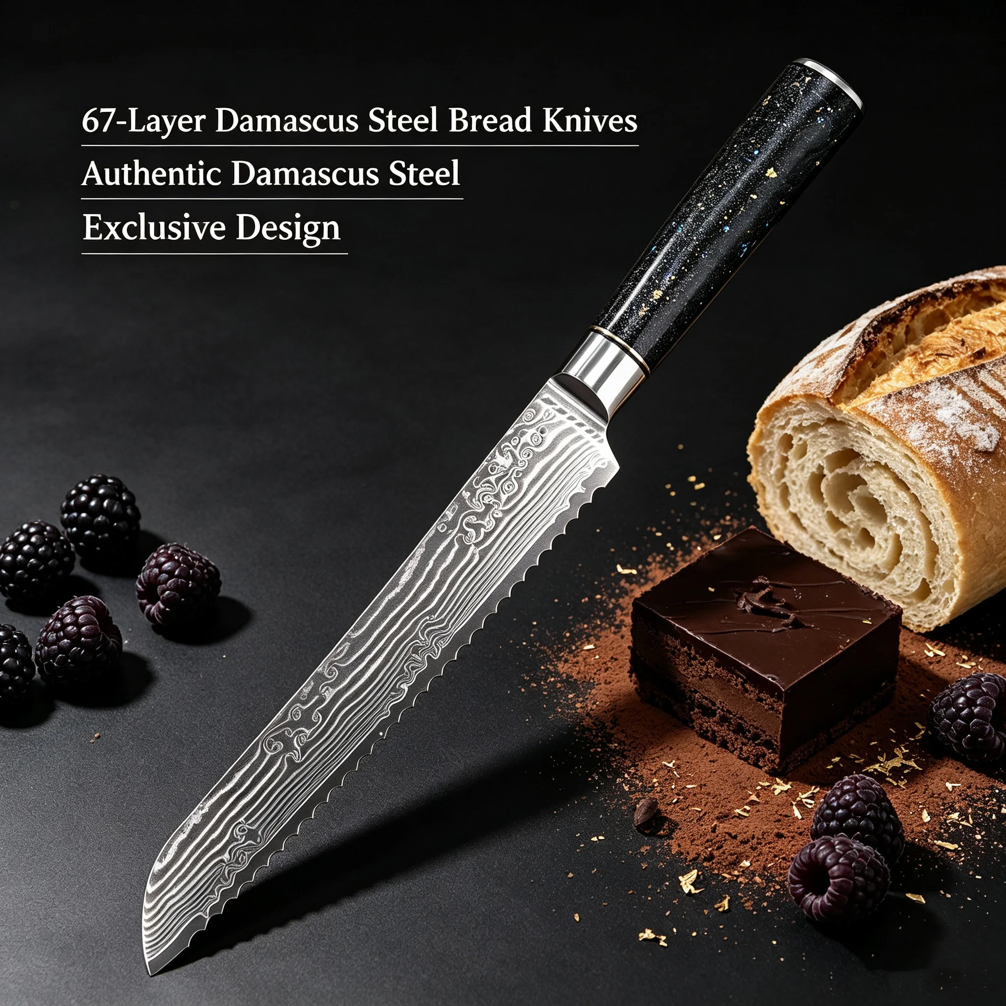67 Layer Damascus Bread Cutlery, Artisan Bread Cutter Serrated Bakery Utensil For Cake Toast, Multi-purpose Bakery Prep Gadget