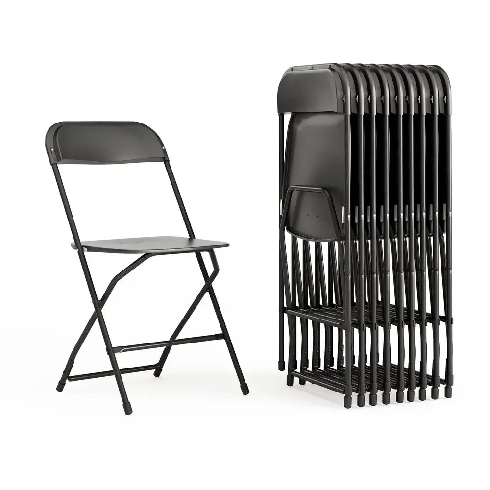 Commercial Grade Plastic Folding Chairs 10 Pack Black 650LB Weight Capacity Lightweight Event Chair Stackable Textured Seat