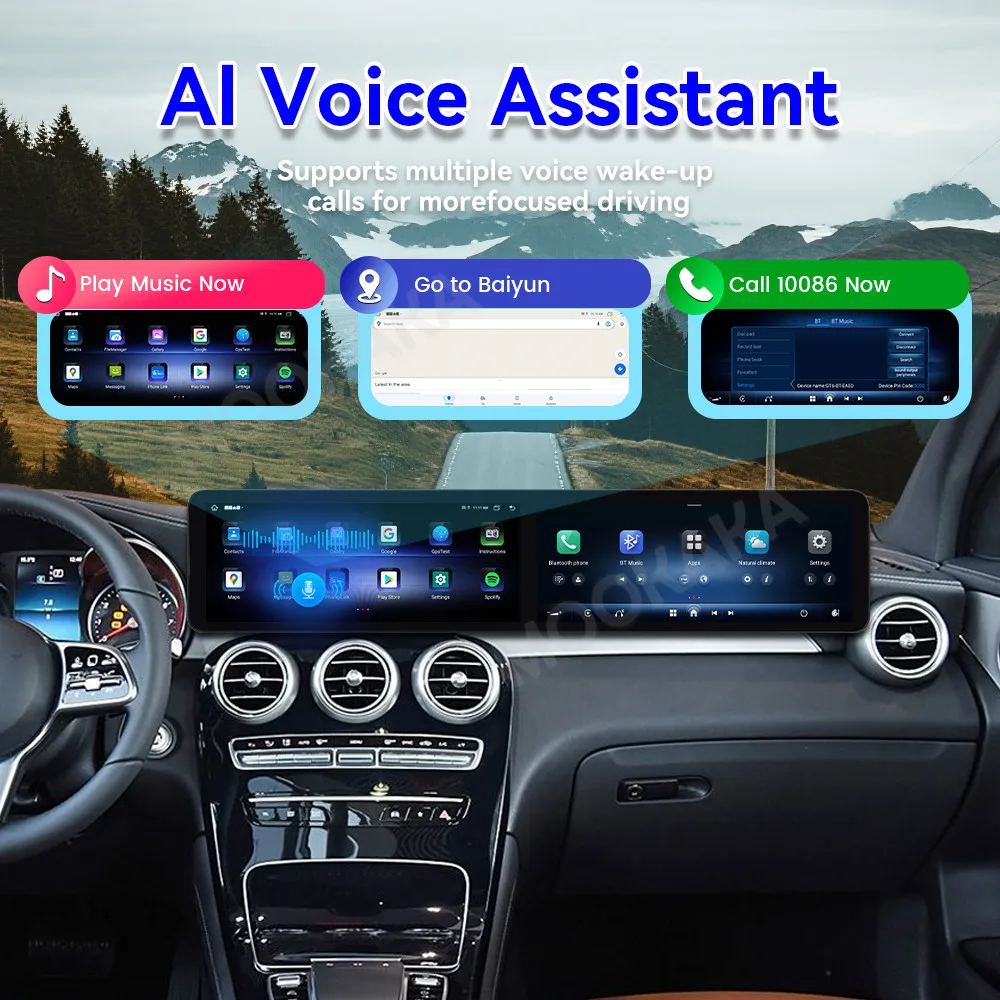 راديو تلقائي أندرويد Carplay 24.6 "لمرسيدس بنز C الفئة GLC 2019 2020 شاشة مزدوجة سيارة ستيريو مشغل وسائط متعددة لتحديد المواقع والملاحة #6