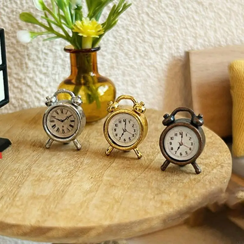 Pack Of 2 Miniature Clock Model For Doll House Decors Antique Desktop Clock Bookshelf Decoration Scene Accessories A2UB
