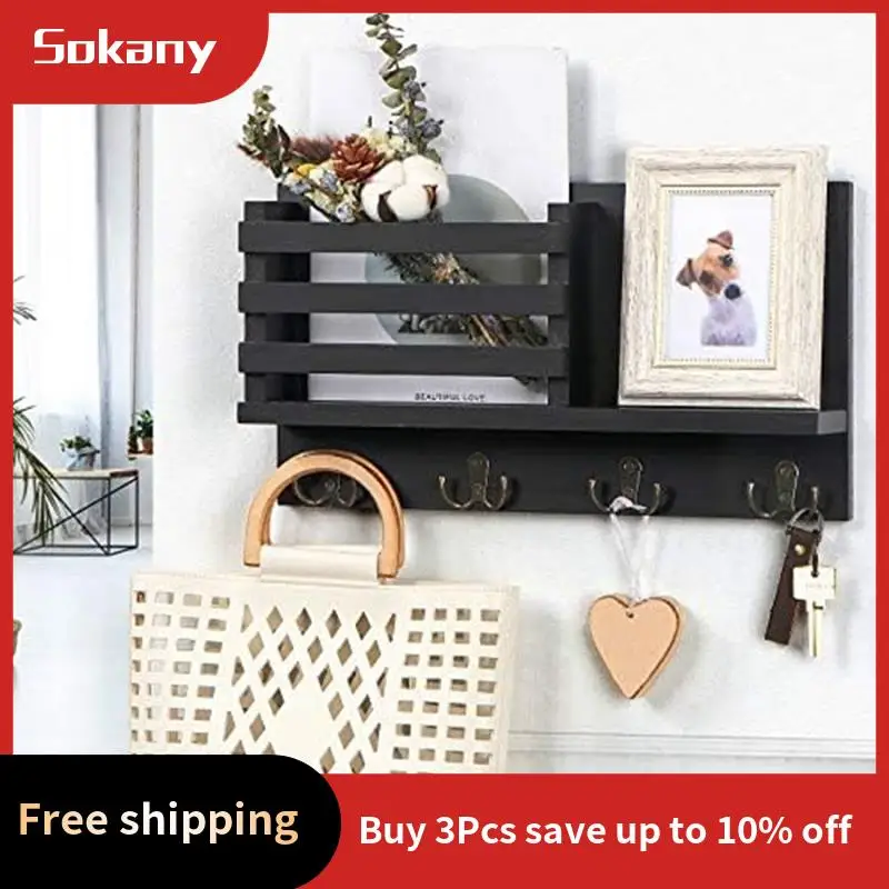 

A59E-Mail Holder For Wall-Rustic Mail Organizer With Key Hooks For Hallway Kitchen Farmhouse Decor Durable Easy Install Easy To