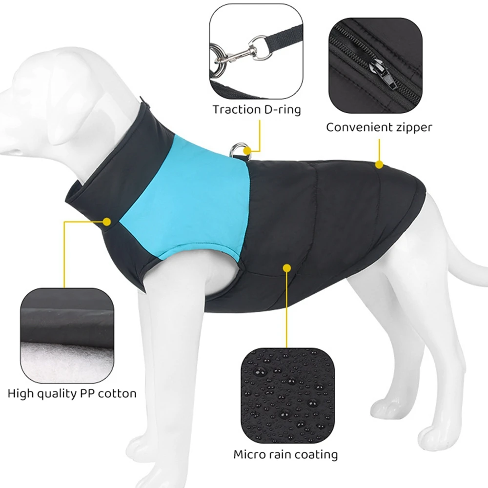 Waterproof Pet Dog Puppy Vest Jacket Winter Warm Dog Clothes Pet Padded Vest Zipper Jacket Coat For Small Medium Large Dogs