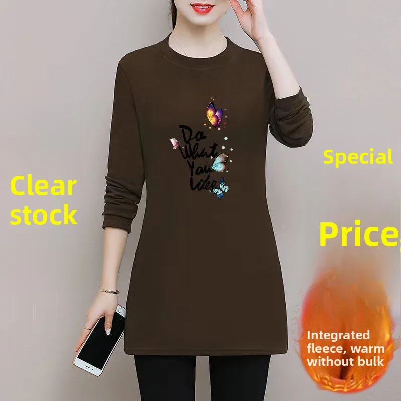 

Thiened Fce Women's Long Sve Dr Mid-Length Autumn Winter Outerwear Warm Materni Clothes round Ne Regular Sve