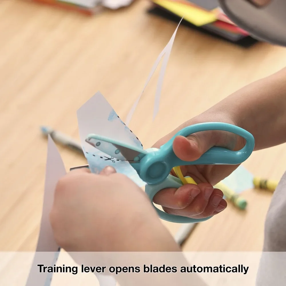 유치원 훈련 가위 3 팩 안전한 뭉툭한 팁 가위 자동 열기 재미있는 학습 도구 쉬운 그립 핸들 어린이