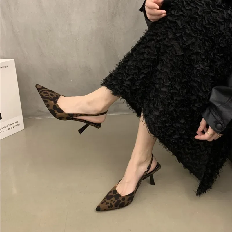 Pointed Leopard Print Women Shoes Spring Summer High Heels Temperament French Short Heels Single Shoes Fashion Sexy Sandals