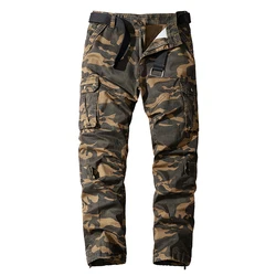 Men's Camouflage Cargo Pants Regular Fit Tactical Pants Multi Pockets Cotton Hiking Trousers Button Down Khaki Jogger