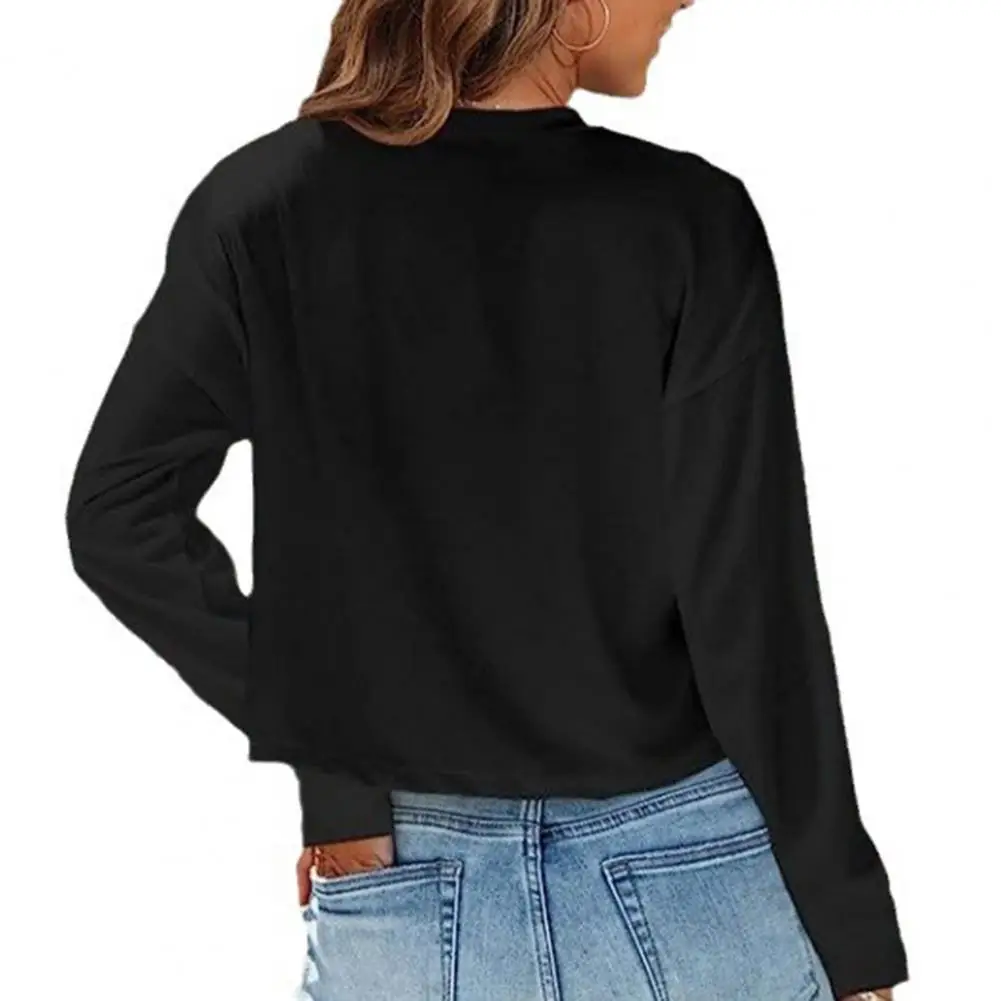 Comfortable Round Neck Blouse Stylish Women's Round Neck Long Sleeve Pullover Tops Solid Color Loose Fit Cropped Tops for Casual