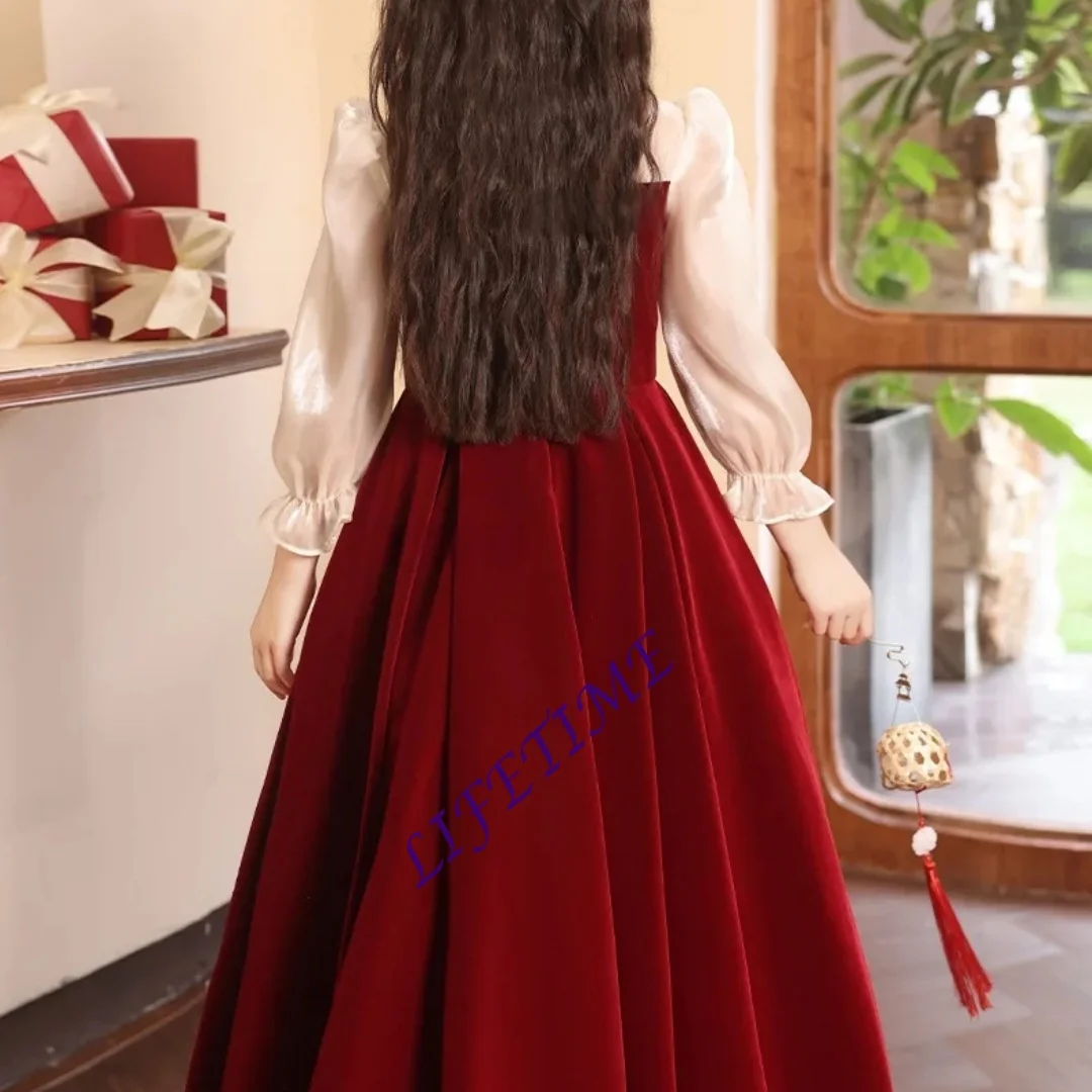 Customized Red Christmas Host Princess Dress Girls Pageant Gown for Piano Recital Performance Birthday Party Formal Evening
