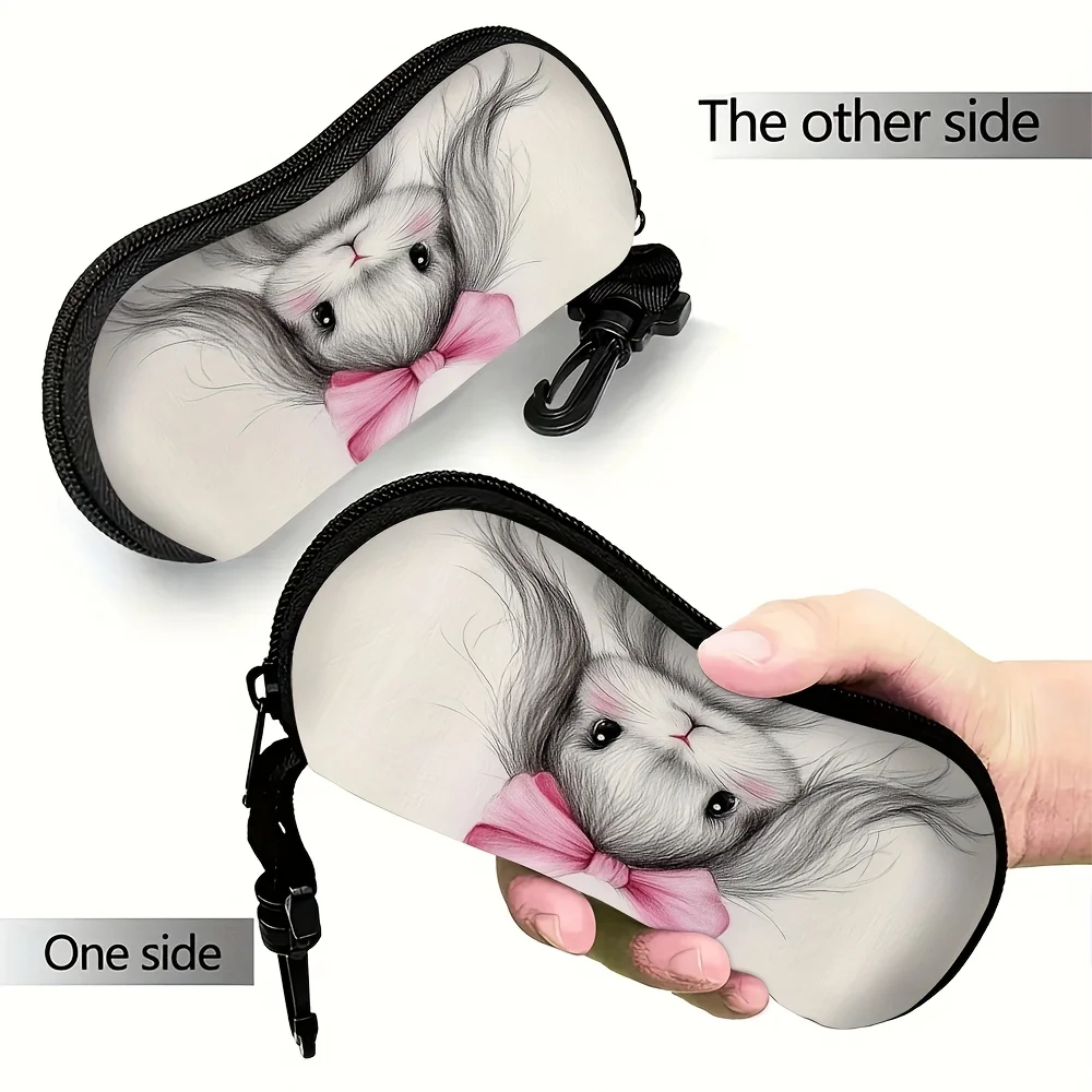 1pc Cute Rabbit with Pink Bow Glasses Case - 2D Flat Printing Dustproof Eyewear Storage Box, Multi-Layer Protective Design