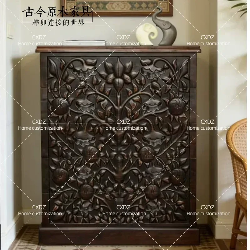 Metal Track Solid Wood Cabinet 6 Drawers Engraved 5 Drawer Storage Unit Modern Home Furniture Organizer DCB113