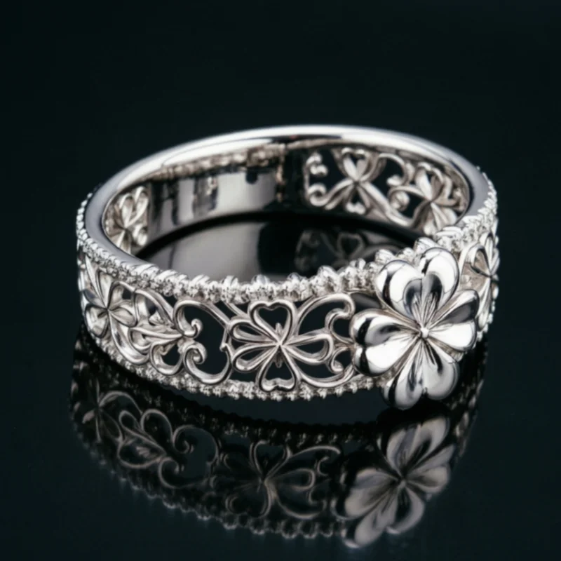 Delicate Vintage Hand Carved Hollow Charm Clover Ring for Women Trendy Personalized Festival Vacation Chic Design Jewelry Crafts