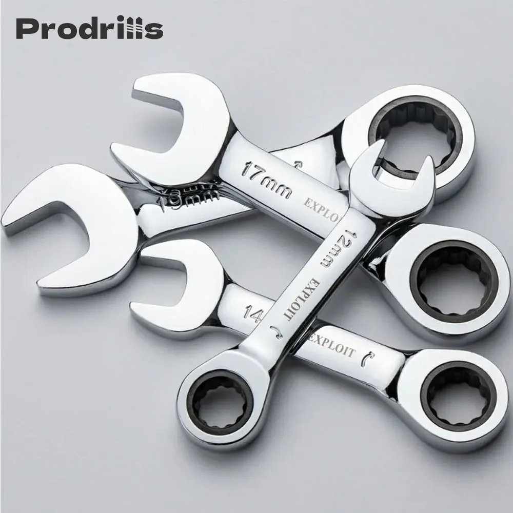 

Prodrill 14 Pcs Stubby Ratcheting Combination Wrench Set 12 Pt. 72 Teeth Short Handle Metric Mini Wrenches 6-19mm