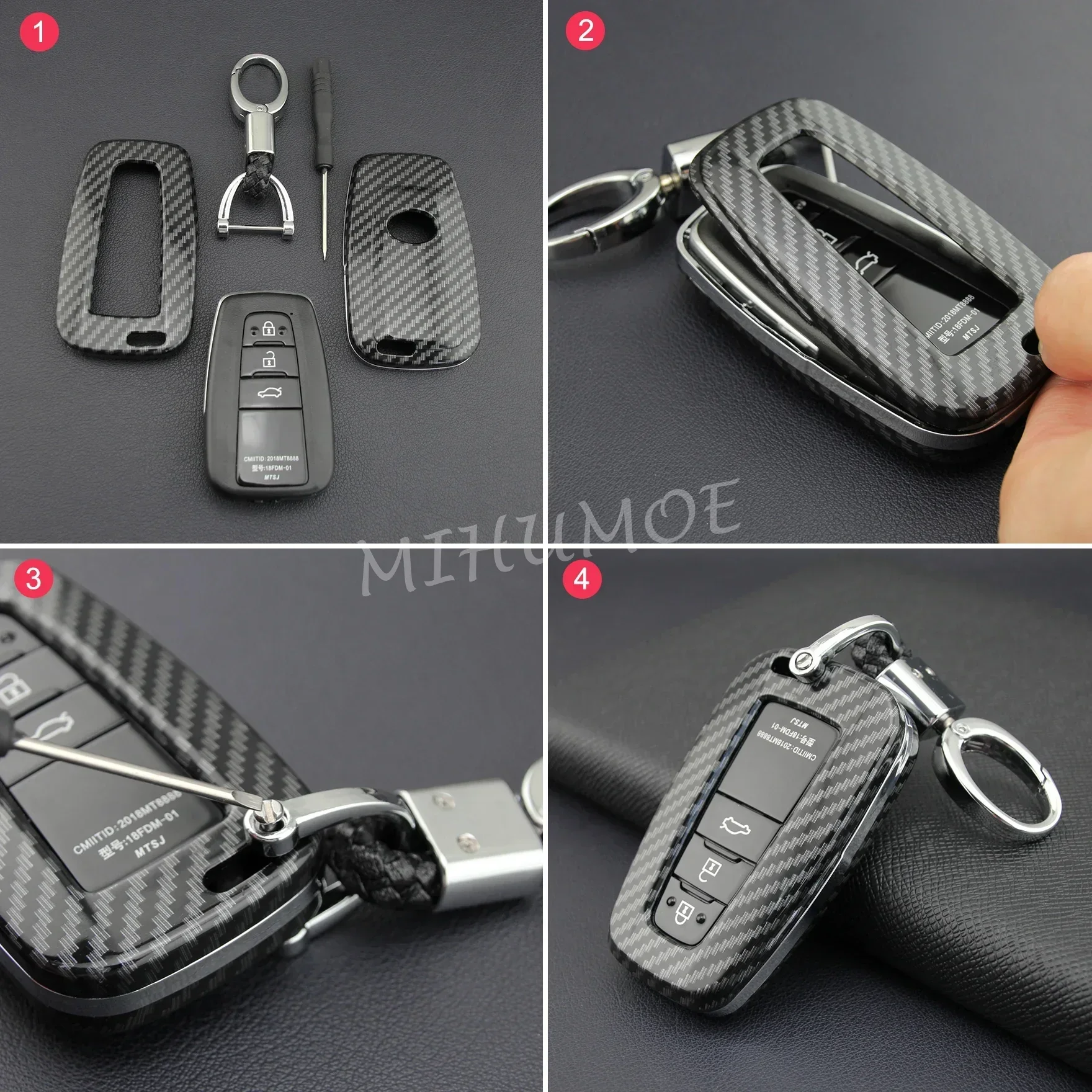 Pokrowiec na kluczyk samochodowy Toyota Fob Chain Ring Shell Camry RAV4 Avalon Corolla C-HR Prius 86 GT86 Mirai 4Runner Carbon Fiber — zdjęcie 7
