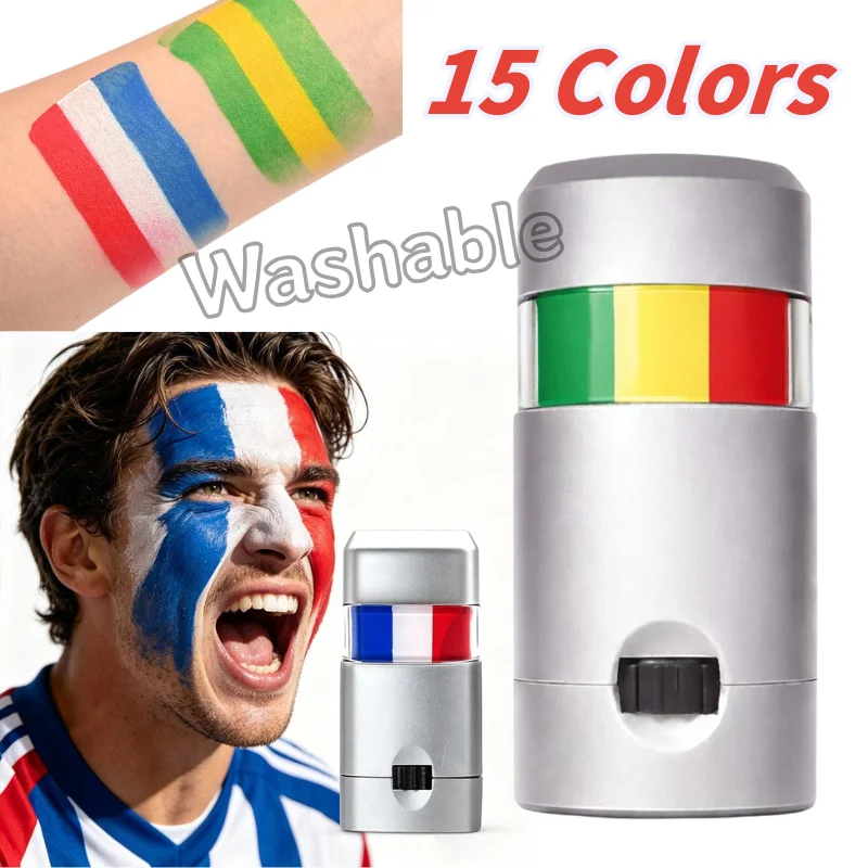 15Colors Washable National Flag Face Paint Stick Non Toxic Skin Friendly Face Body Makeup Football Game Cheering Cheerleading
