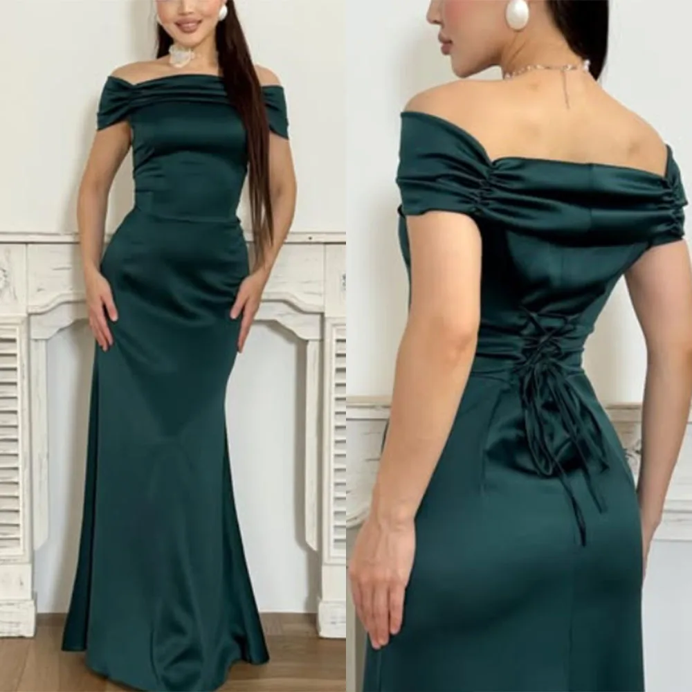 

High Quality Customized Strapless Off Shoulder Green Long Dresses Woman فساتين اعراس وسهرات فخمة Evening Luxury Dress Dubai Robe
