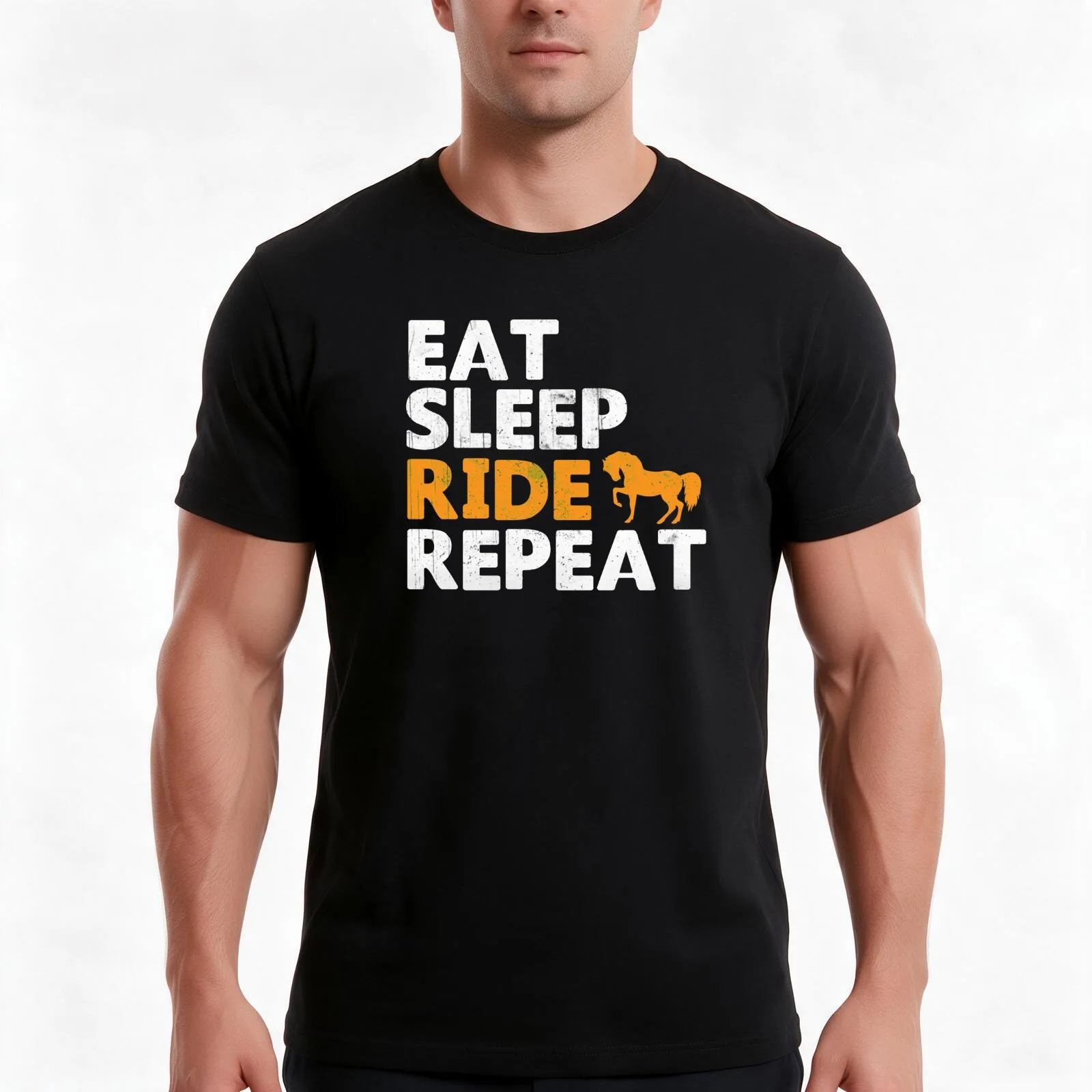 Eat Sleep Ride Horses Repeat T-Shirt Summer Casual Cotton Tee Oversized Streetwear Tops Vintage Graphic Print 100% Cotton