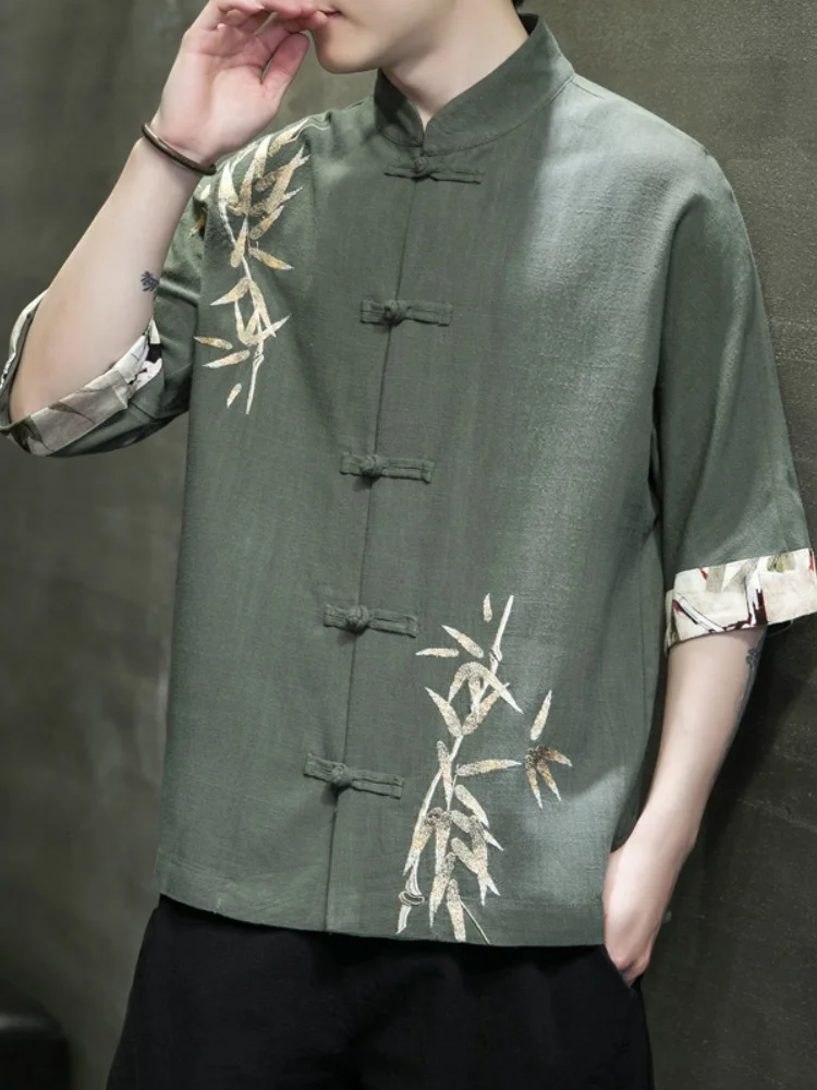 

Linen irt Jaet Men's Summer Thin Cotton Linen ort Sve irt 2025 New Chinese Sle Men's Clothing Tang Hanfu