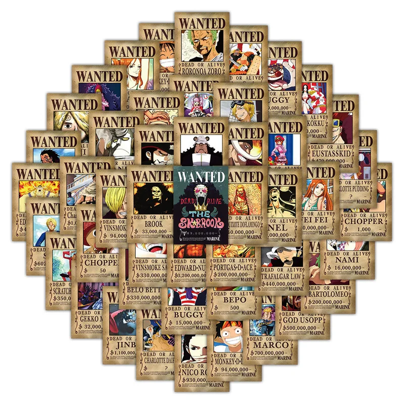 50 stks Anime Een Stuk Gezocht Posters Stickers Cool Graffiti Decals Diy Telefoon Koffer Laptop Koelkast Wanddecoratie Sticker Speelgoed