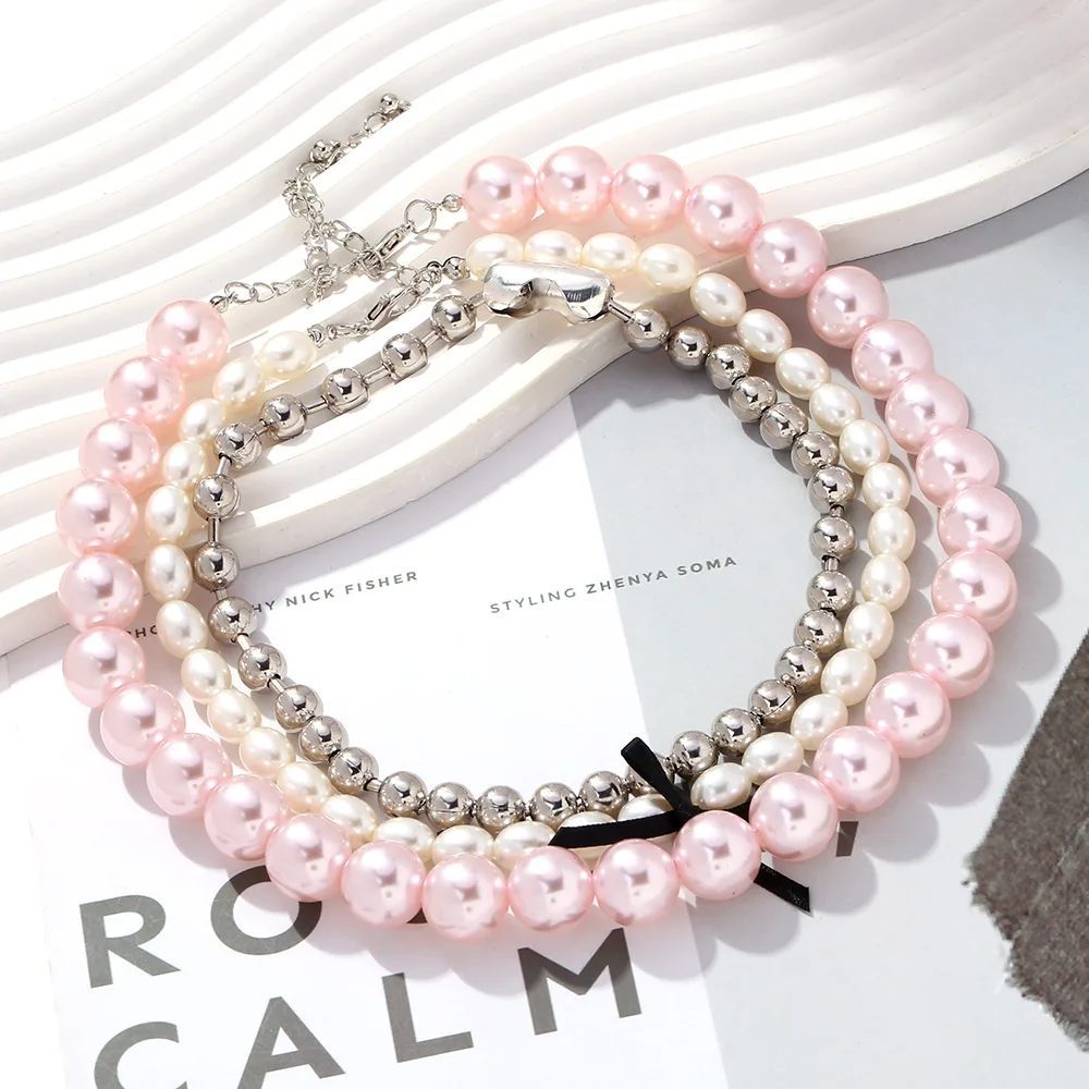 ZAA 2024 Jewelry Multilayer Pink Pearl Necklace for Women Fashion Neck Choker Charm Holiday Party Trend Accessories