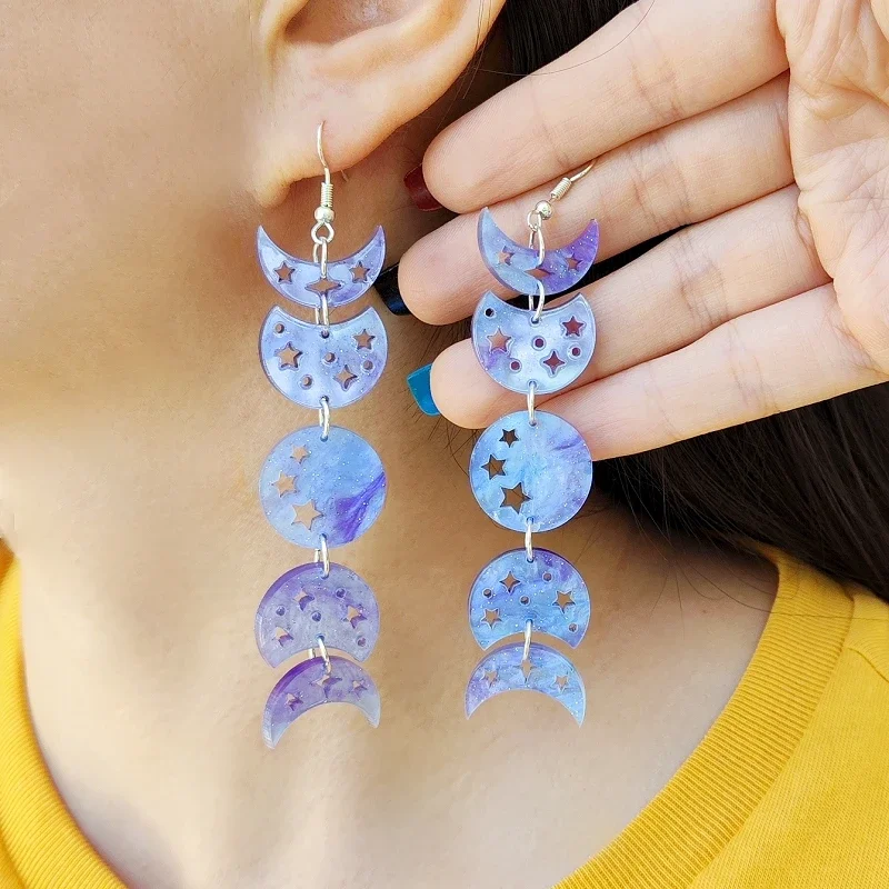 3 Colors Lunar Phase Moon Tassel Long Earrings for Women Vintage Jewelry  High quality Acrylic Accessories
