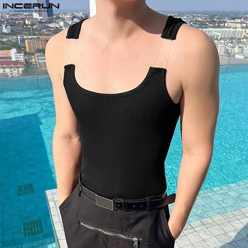 INCERUN Men Tank Tops O-neck Sleeveless Fitness Streetwear Solid Sexy Male Vests Summer 2023 Fashion Casual Men Clothing S-5XL