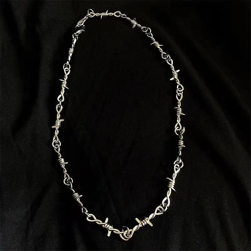 TrendMen Hiphop/Rock Rattan Thorns Chain Necklaces For Men Fashion Silver Color Metal Choker Clavicle Chain Party Jewelry Gifts image 4