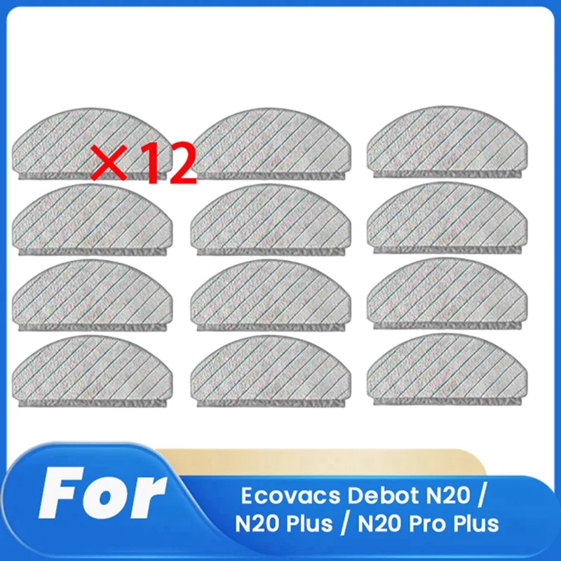 12 Pcs Cleaning Rag For Ecovacs Debot N20 / N20 Plus / N20 Pro Plus Robot Vacuum Cleaner Parts Replacement