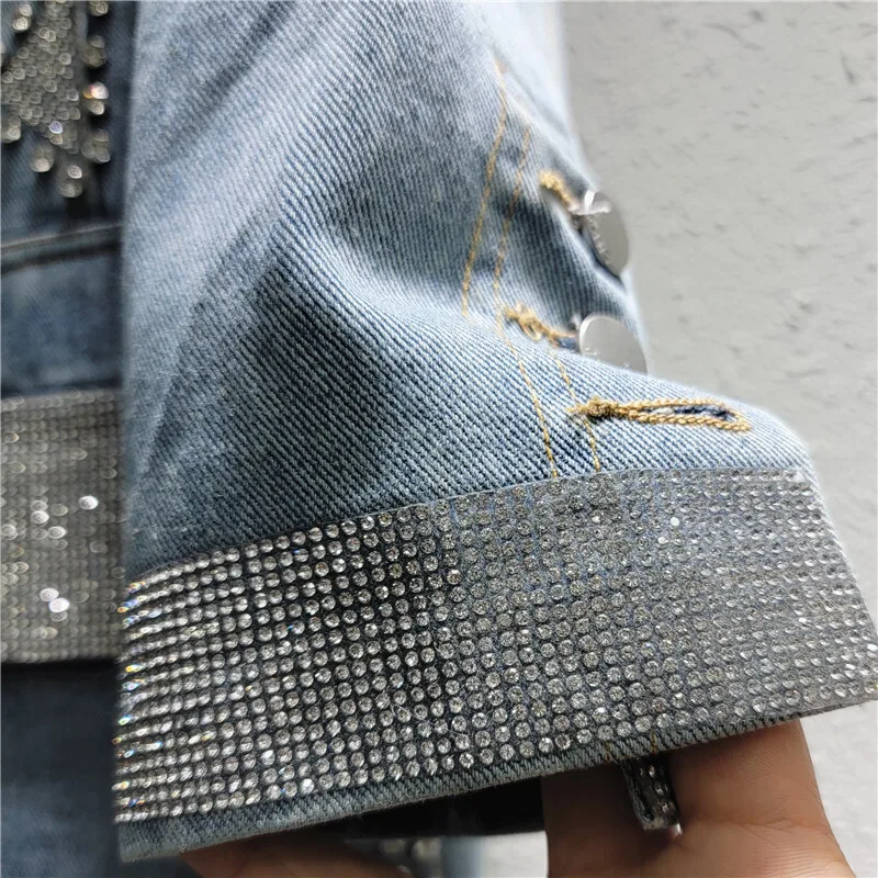 ANJY الخريف جديد المرأة الدنيم السترة الشارع الأمريكي موضة المتخصصة مزاجه أنيقة رصع الماس مطرز الاتجاه دعوى A14668