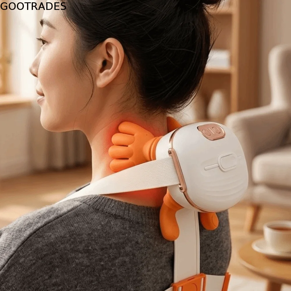 Soft Silicone Neck Shoulder Massager USB Charging Ergonomic Heated Massager Device Bionic Finger Wireless