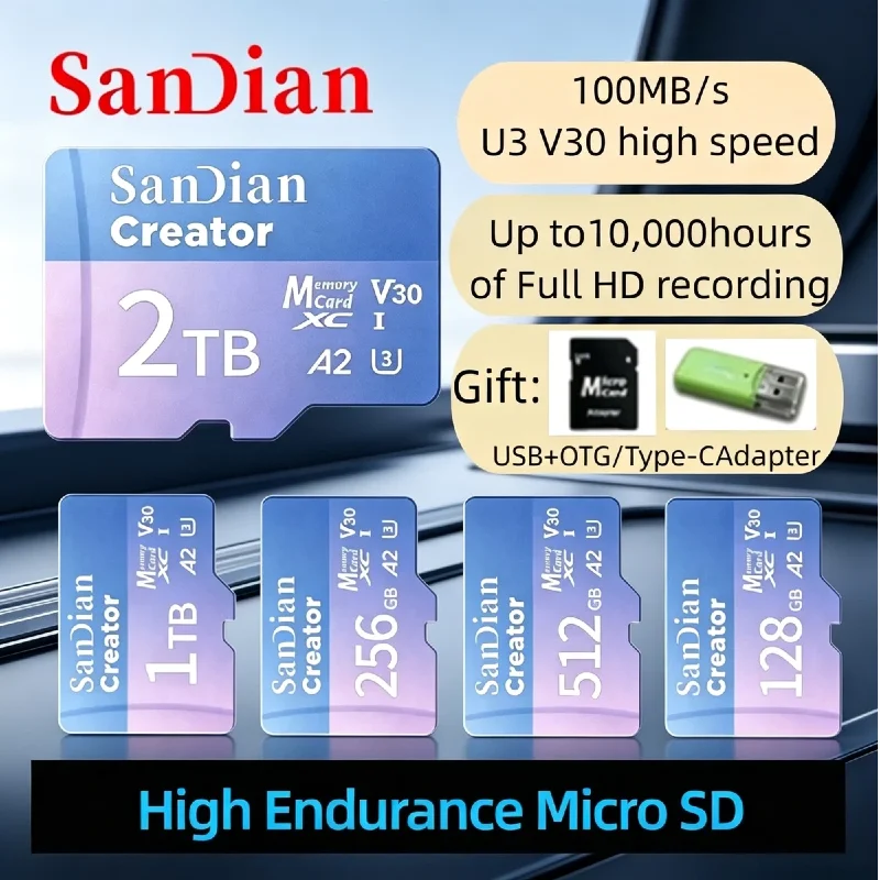

High Speed Max 190Mb/s Micro TF SD Card V30 A2 SDXC 128GB‑1TB for 4K Drone Dash Cam Home Security Cameras